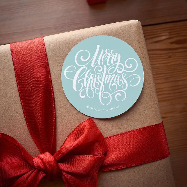 Fancy Script "Merry Christmas" Custom Classic Round Sticker (Creator Uploaded)