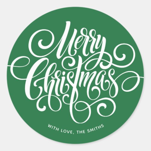 Fancy Script Merry Christmas Personalized Classi Classic Round Sticker