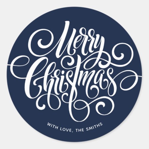 Fancy Script Merry Christmas Personalized Classic Round Sticker