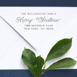Fancy Script | Merry Christmas | Return Address Self-inking Stamp<br><div class="desc">This classic return address stamp features a family name and return address in an elegant font and Merry Christmas Greeting in fancy script calligraphy. You can easily create your own custom return address stamp by clicking Personalize this template button and changing all details.</div>