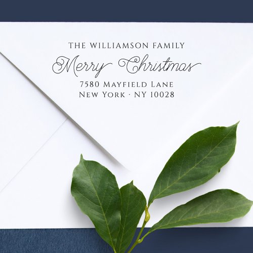 Fancy Script  Merry Christmas  Return Address Self_inking Stamp