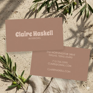 Fancy Script Mocha Mousse Tan Beige Chic Minimal Business Card