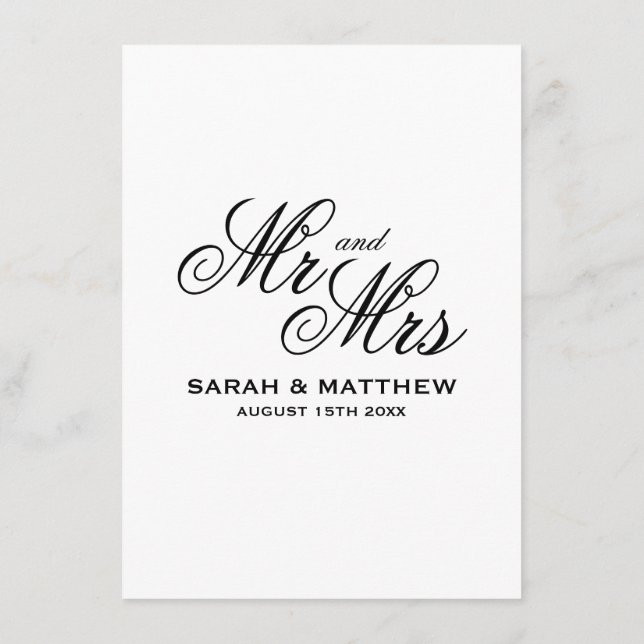 Fancy script Mr & Mrs logo wedding menu template (Back)