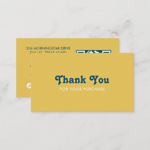 Fancy Script Mustard Blue Order Thank You Minimal  Business Card