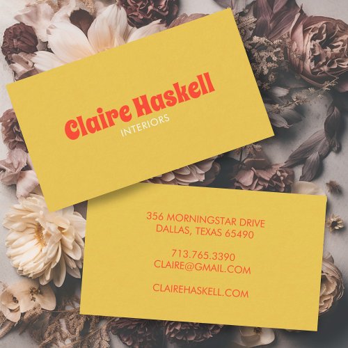 Fancy Script Mustard Tomato Red Chic Minimal Business Card