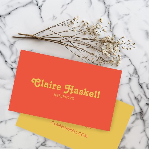 Fancy Script Mustard Yellow Tomato Chic Minimal Business Card