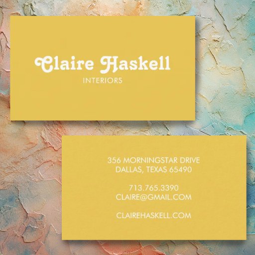 Customizable Fancy Script Mustard Yellow White Chic Minimal Business Card