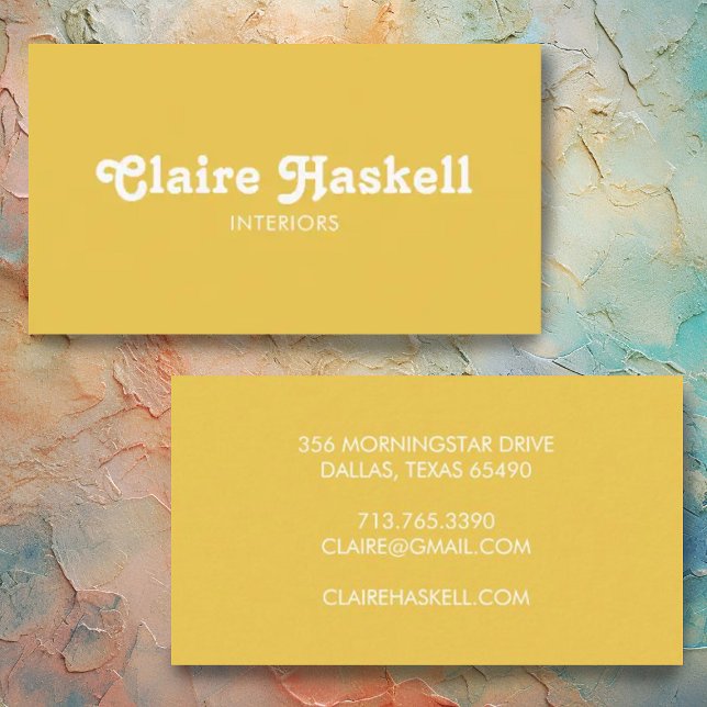 Fancy Script Mustard Yellow White Chic Minimal Business Card (Creator Uploaded)