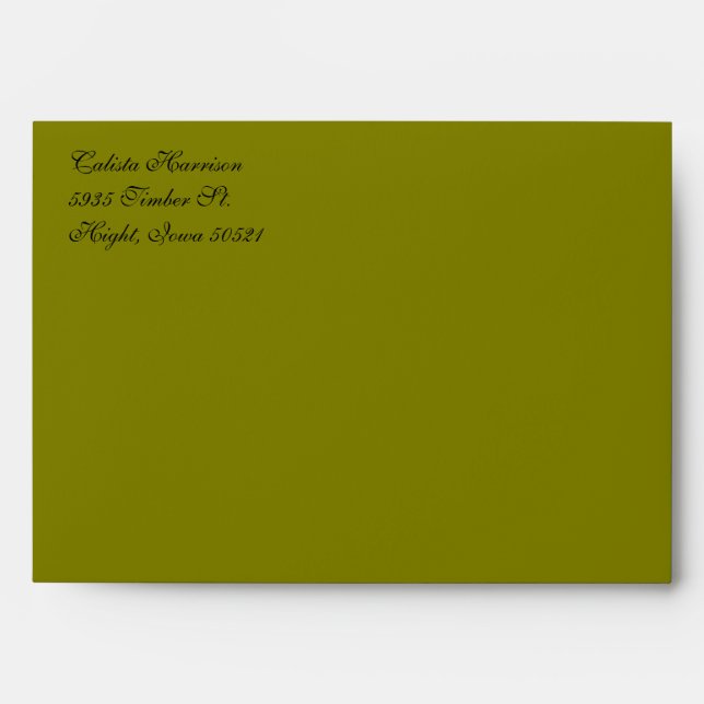 Fancy Script Olive Green  Return Address Envelopes (Front)
