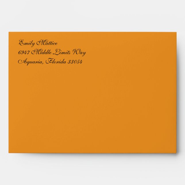 Fancy Script Orange A7 Return Address Envelopes (Front)