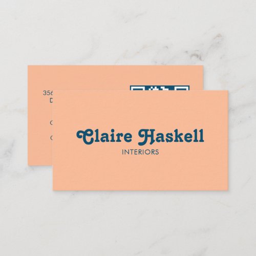 Fancy Script Peach Fuzz Chic Minimal Simple QR Cod Business Card