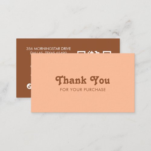 Fancy Script Peach Fuzz Order Thank You Minimal  Business Card