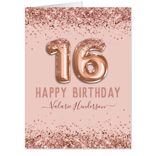 Fancy Script Pink Glitter Happy 16th Birthday Card