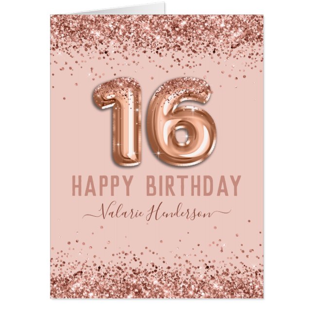 Fancy Script Pink Glitter Happy 16th Birthday Card (Front)