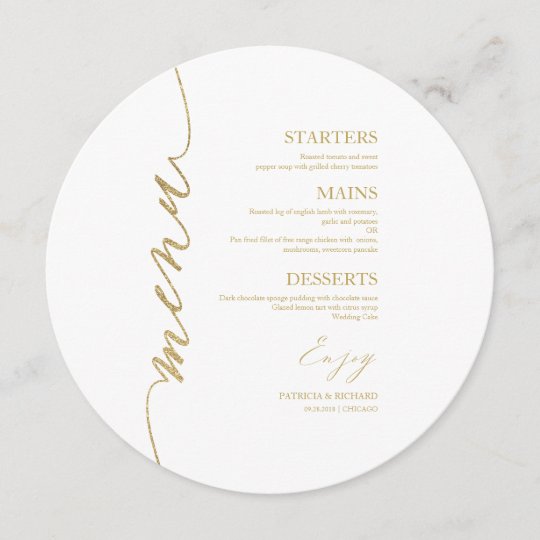 Fancy Script Round Wedding Menu Card For Plate | Zazzle.com