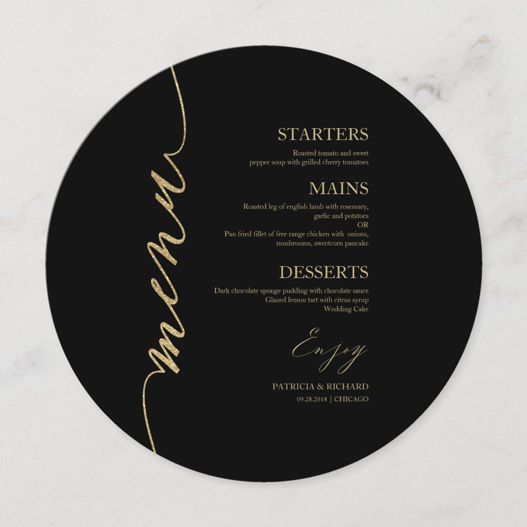 Fancy Script Round Wedding Menu Card For Plate | Zazzle