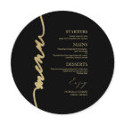 Fancy Script Round Wedding Menu Card For Plate
