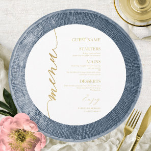Fancy Script Round Wedding Menu Card For Plate