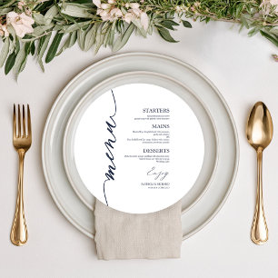 Fancy Script Round Wedding Menu Card For Plate