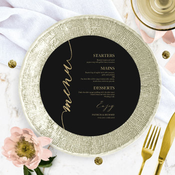 Fancy Script Round Wedding Menu Card For Plate by StampsbyMargherita at Zazzle