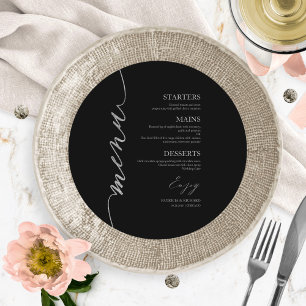Fancy Script Round Wedding Menu Card For Plate