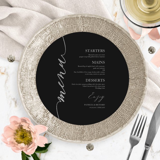 Fancy Script Round Wedding Menu Card For Plate (Creator Uploaded)