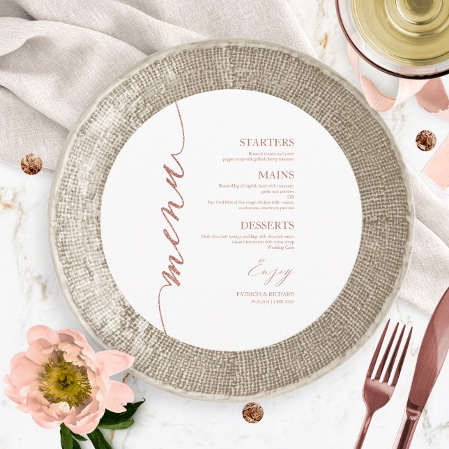 Fancy Script Round Wedding Menu Card For Plate (Creator Uploaded)