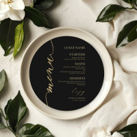 Fancy Script Round Wedding Menu Card For Plate
