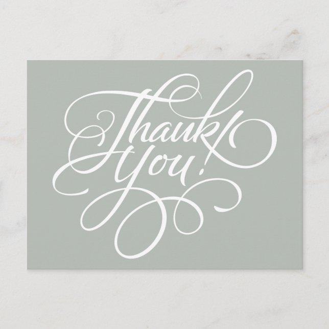 Fancy Script Silver Gray Thank You Card (Front)