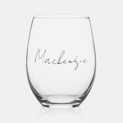 Fancy Script Stemless Wine Glass