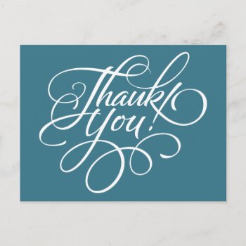 Fancy Script Teal Blue Thank You Card by Richard__Stone at Zazzle
