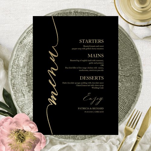 Fancy Script Wedding Menu Card For Plate