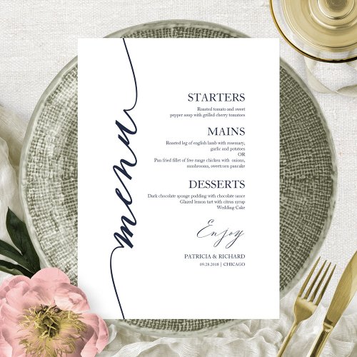 Fancy Script Wedding Menu Card For Plate