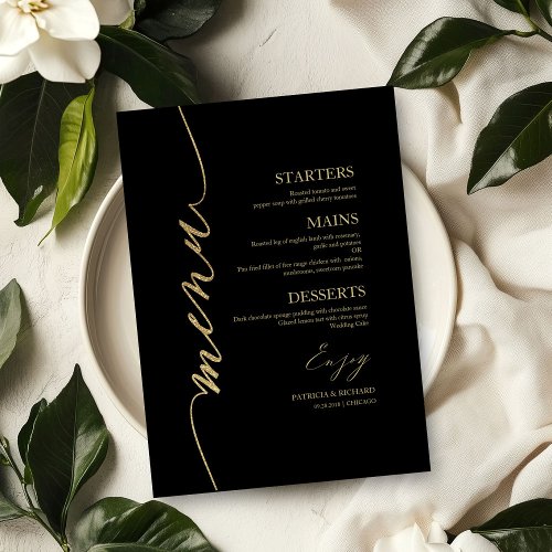 Fancy Script Wedding Menu Card For Plate