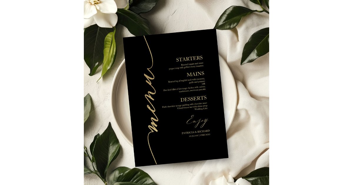 Fancy Script Wedding Menu Card For Plate | Zazzle