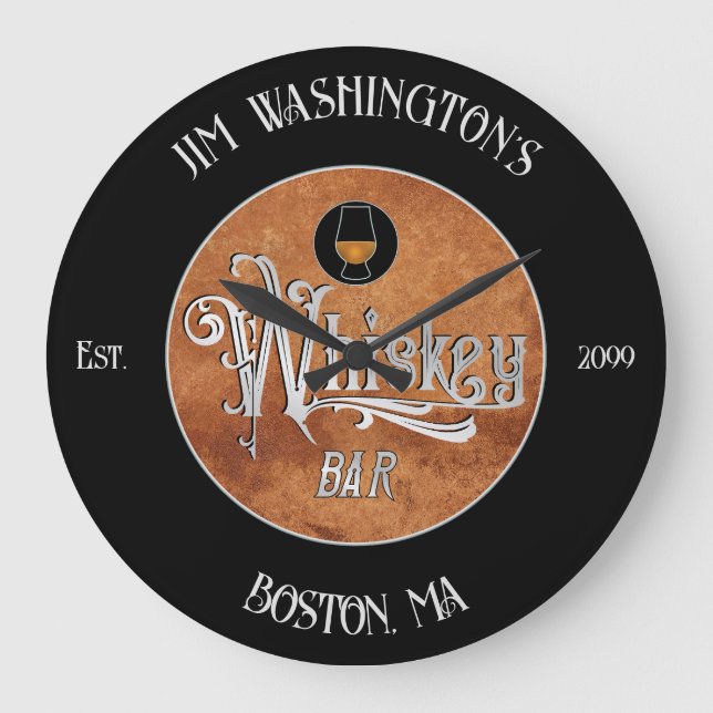 Fancy Script Whiskey Bar Large Clock (Front)