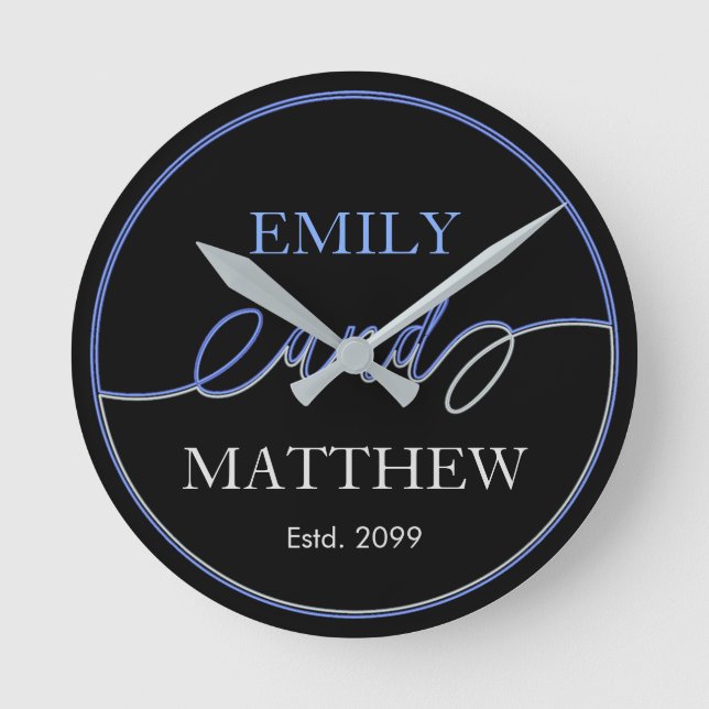 Fancy Script With Couple Names Wall Clock (Front)