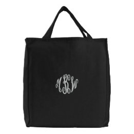 Fancy scripts embroidered monogram wedding tote