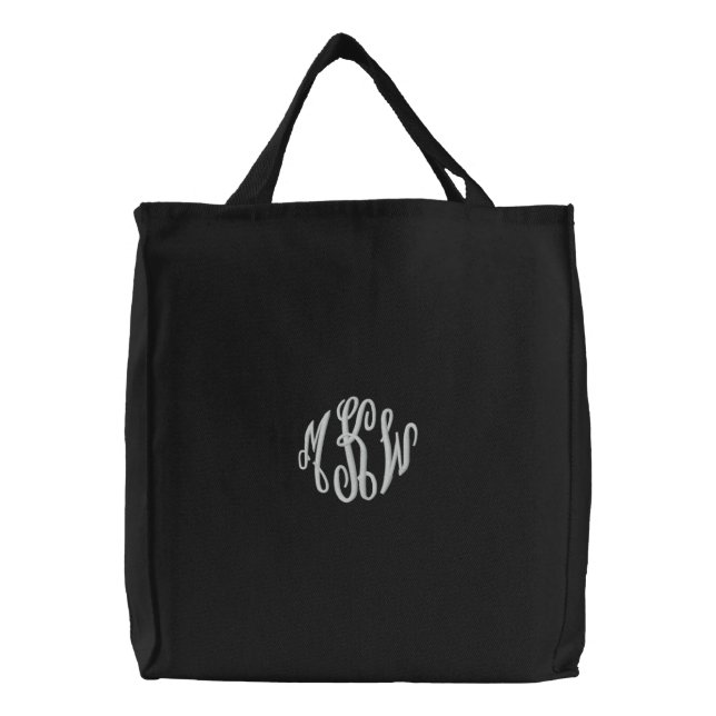 Fancy scripts embroidered monogram wedding tote (Front)
