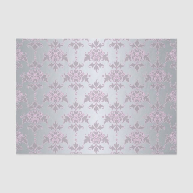 Fancy Silver and Pink/Purple Damask Tissue Paper (Front)