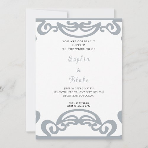 Fancy Silver and White Scroll Art Deco Wedding Invitation