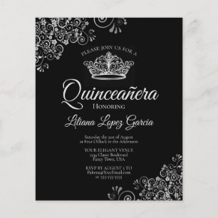 Fancy Silver & Black BUDGET Quinceañera Invitation
