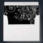 Fancy Silver Filigree on Black Wedding Envelope<br><div class="desc">This beautiful envelope features a printed return address on the back. The inside back flap is black with a silver faux foil floral filigree,  giving it a design which is elegant,  simple and stylish. Perfect formal envelope for your wedding invitations.</div>