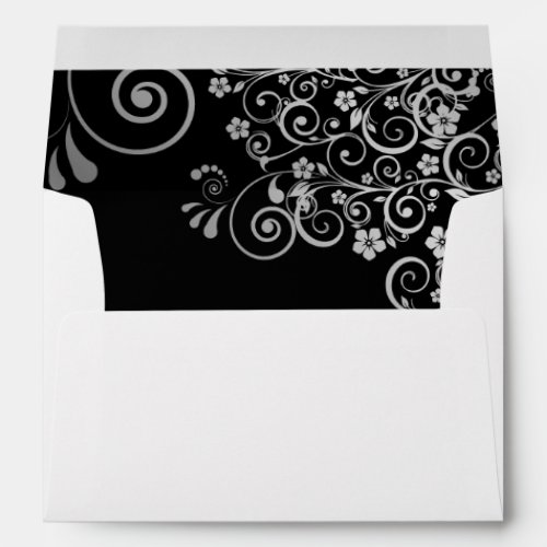 Fancy Silver Filigree on Black Wedding Envelope