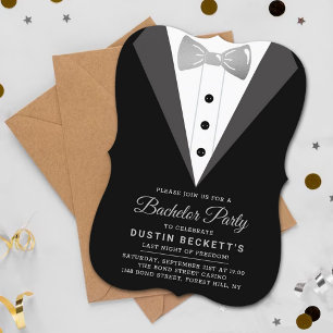 Fancy Silver Foil Tuxedo Bachelor Party Invitation