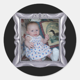 Fancy Silver Frame Add Photo Here Classic Round Sticker