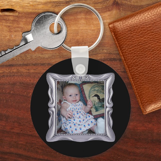 Fancy Silver Frame Add Photo Here Keychain (Fancy Silver Frame Add Photo Here Keychain)