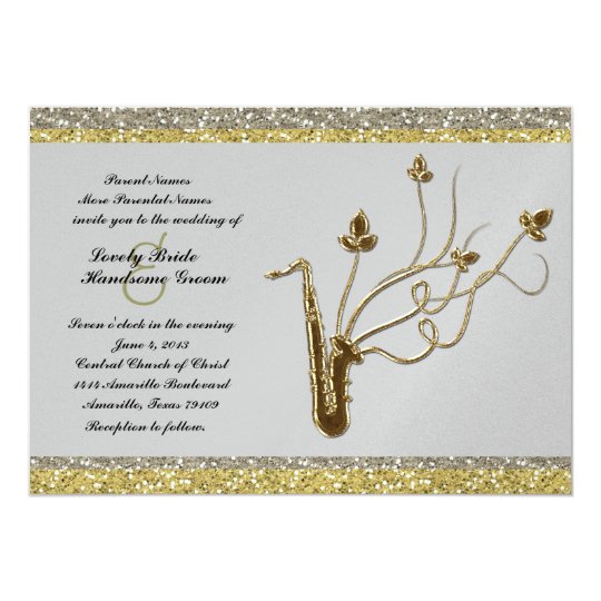 Fancy Silver Gold Sax Music Wedding Invitation Zazzle Fancy Silver Gold Sax Music Wedding Invitation