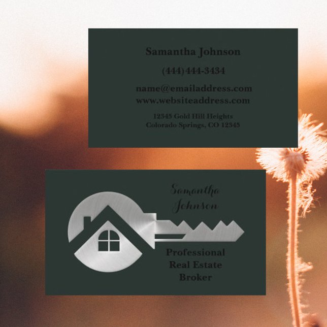Fancy Silver Key Real Estate Broker Business Card (Creator Uploaded)