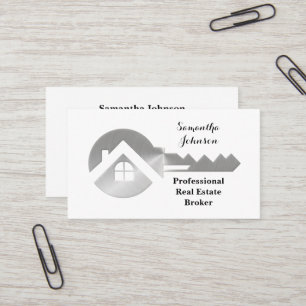 Fancy Silver Key Real Estate Broker Business Card
